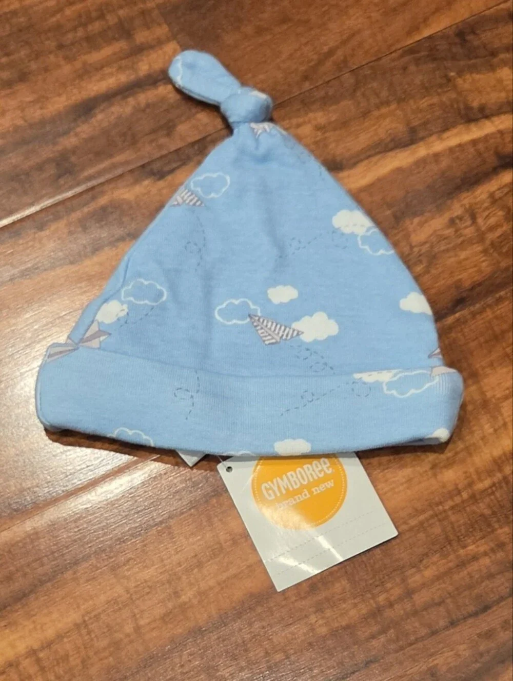 Gymboree NWT Newborn Blue Paper Airplane Footie Romper, Hat and Bib
